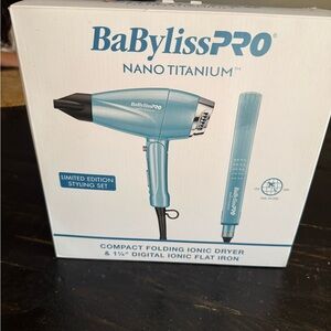 BaByliss Nano Titanium Compact Folding Dryer and Flat Iron - Teal Blue